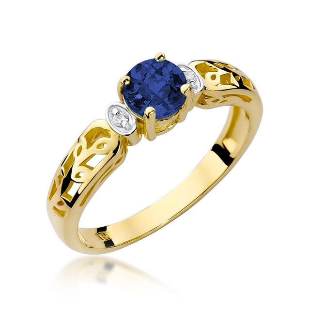 Inel Aur 14K cu Safir 0.50 ct si Diamante Naturale 0.02 ct — Aur galben