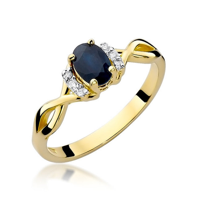 Inel Aur 14K cu Safir 0.70 ct si Diamante Naturale 0.05 ct — Aur galben