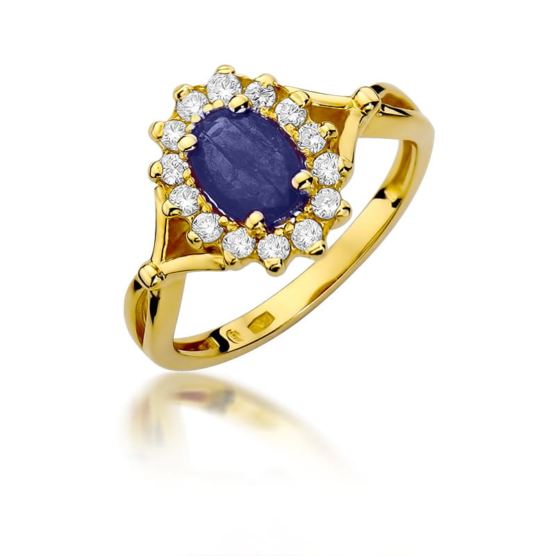 Inel Aur 14K cu Safir 0.90 ct si Diamante Naturale 0.28 ct — Aur galben