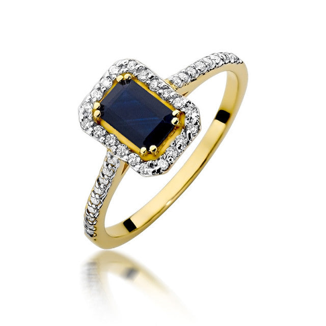 Inel Aur 14K cu Safir 0.60 ct si Diamante Naturale 0.19 ct — Aur galben