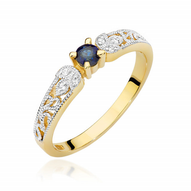 Inel Aur 14K cu Safir 0.15 ct si Diamante Naturale 0.03 ct — Aur galben