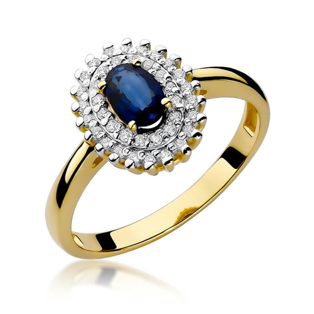 Inel Aur 14K cu Safir 0.70 ct si Diamante Naturale 0.20 ct — Aur galben
