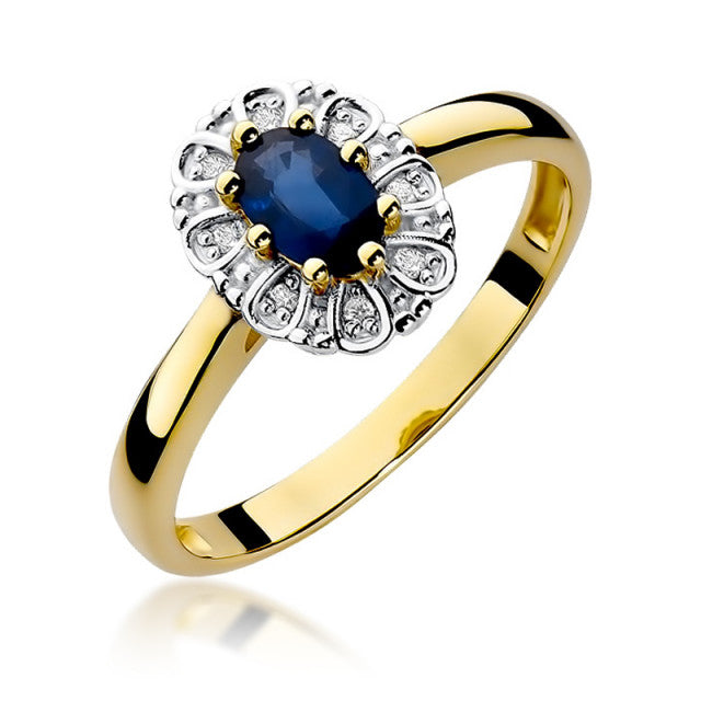 Inel Aur 14K cu Safir 0.70 ct si Diamante Naturale 0.07 ct — Aur galben