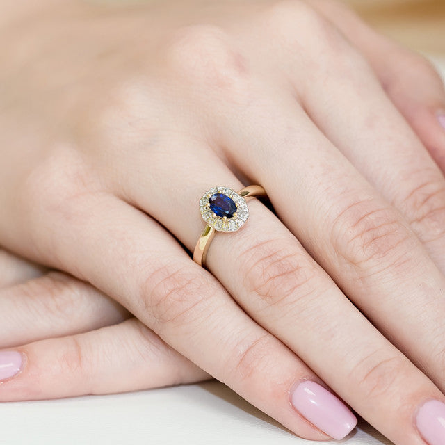 Inel Aur 14K cu Safir 0.70 ct si Diamante Naturale 0.07 ct, imaginea 4 din 11