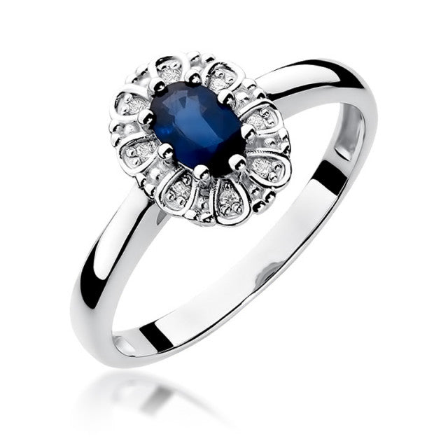 Inel Aur 14K cu Safir 0.70 ct si Diamante Naturale 0.07 ct, imaginea 5 din 11