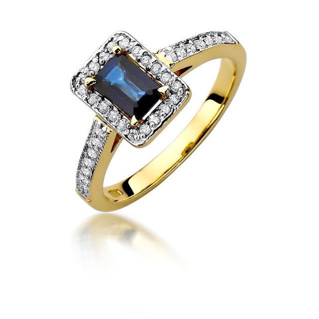 Inel Aur 14K cu Safir 0.60 ct si Diamante Naturale 0.22 ct — Aur galben
