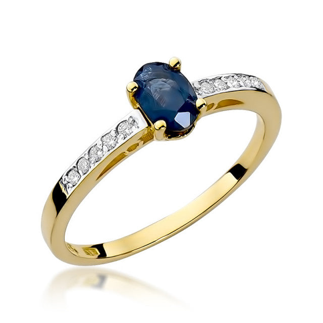 Inel Aur 14K cu Safir 0.70 ct si Diamante Naturale 0.05 ct — Aur galben