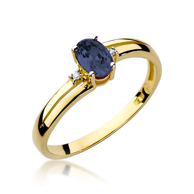 Inel Aur 14K cu Safir 0.70 ct si Diamante Naturale 0.03 ct — Aur galben