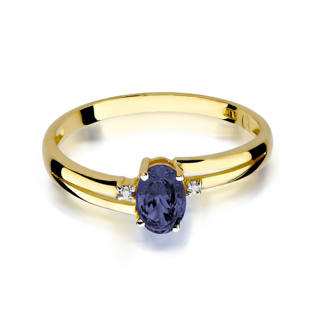 Inel Aur 14K cu Safir 0.70 ct si Diamante Naturale 0.03 ct, imaginea 2 din 11