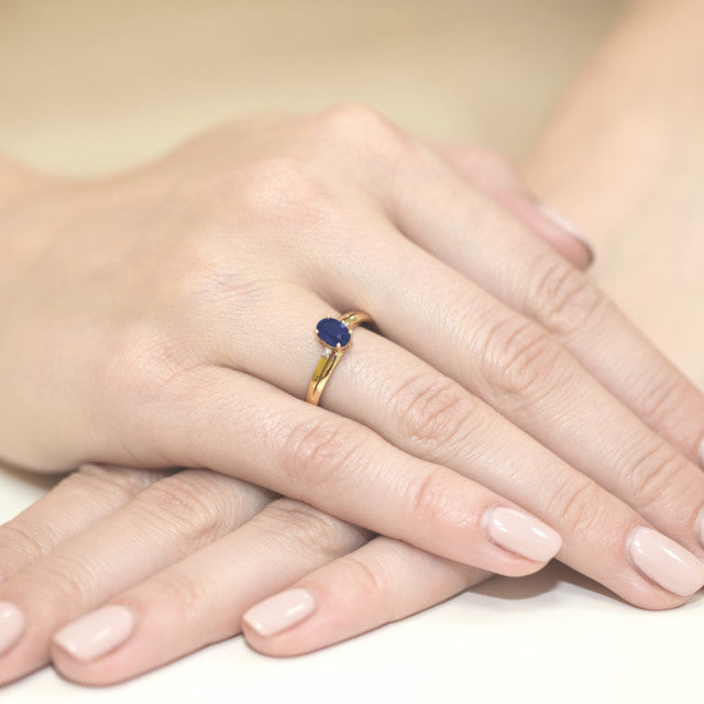 Inel Aur 14K cu Safir 0.70 ct si Diamante Naturale 0.03 ct, imaginea 4 din 11