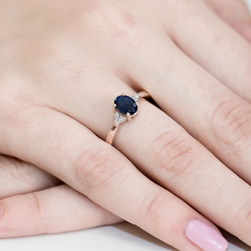 Inel Aur 14K cu Safir 0.90 ct si Diamante Naturale 0.05 ct, imaginea 8 din 11