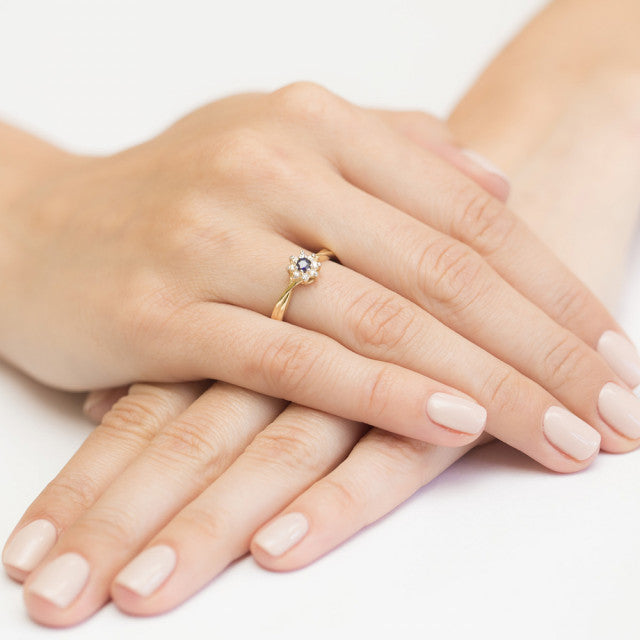 Inel Aur 14K cu Safir 0.15 ct si Diamante Naturale 0.12 ct, imaginea 4 din 10
