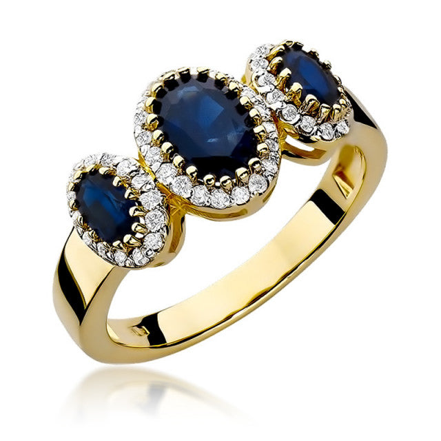 Inel Aur 14K cu Safir 0.90 ct si Diamante Naturale 0.24 ct — Aur galben