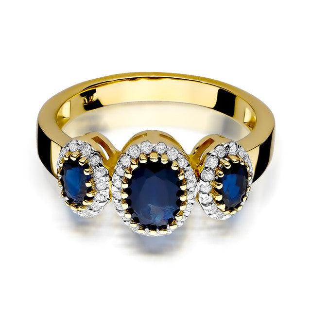 Inel Aur 14K cu Safir 0.90 ct si Diamante Naturale 0.24 ct, imaginea 2 din 11