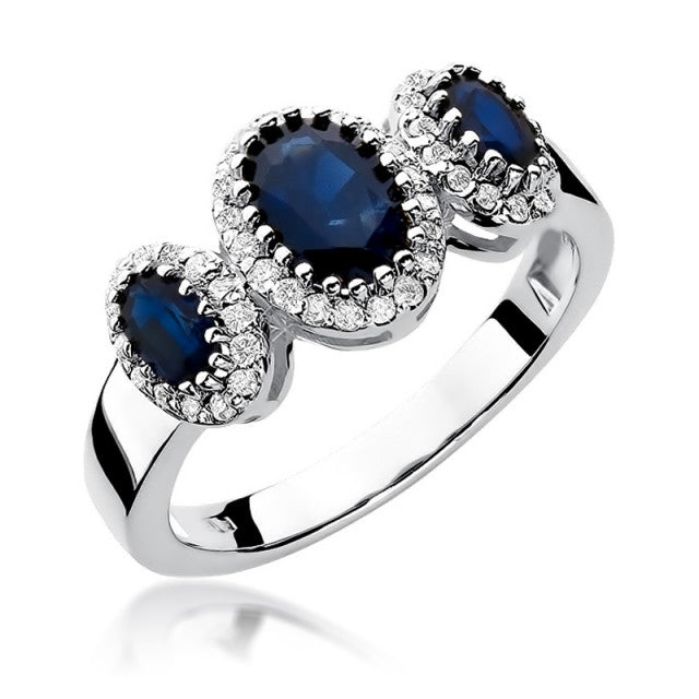 Inel Aur 14K cu Safir 0.90 ct si Diamante Naturale 0.24 ct, imaginea 5 din 11