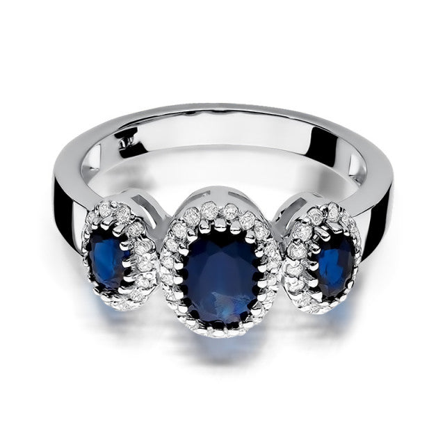 Inel Aur 14K cu Safir 0.90 ct si Diamante Naturale 0.24 ct, imaginea 6 din 11