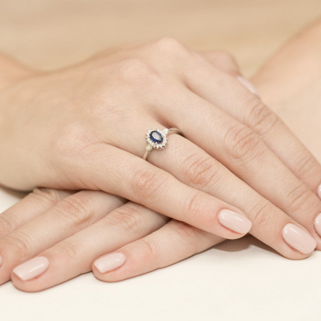 Inel Aur 14K cu Safir 0.70 ct si Diamante Naturale 0.10 ct, imaginea 4 din 10