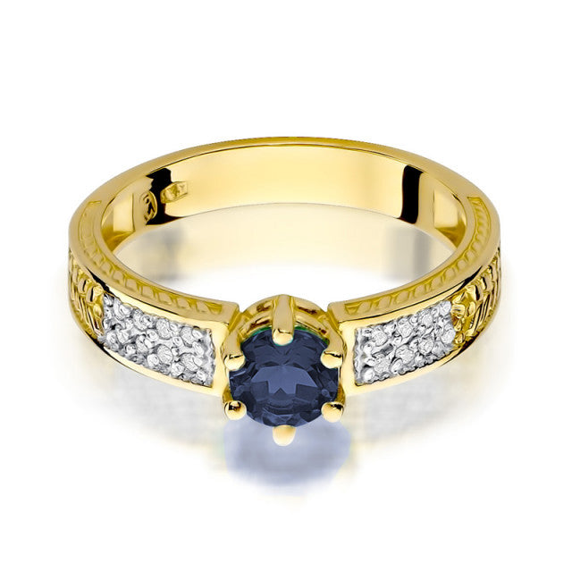 Inel Aur 14K cu Safir 0.50 ct si Diamante Naturale 0.08 ct, imaginea 2 din 10