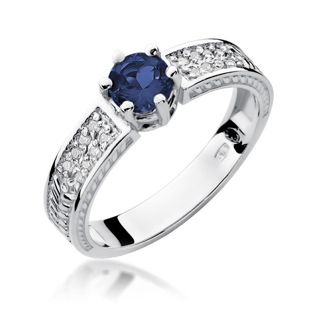 Inel Aur 14K cu Safir 0.50 ct si Diamante Naturale 0.08 ct, imaginea 4 din 10