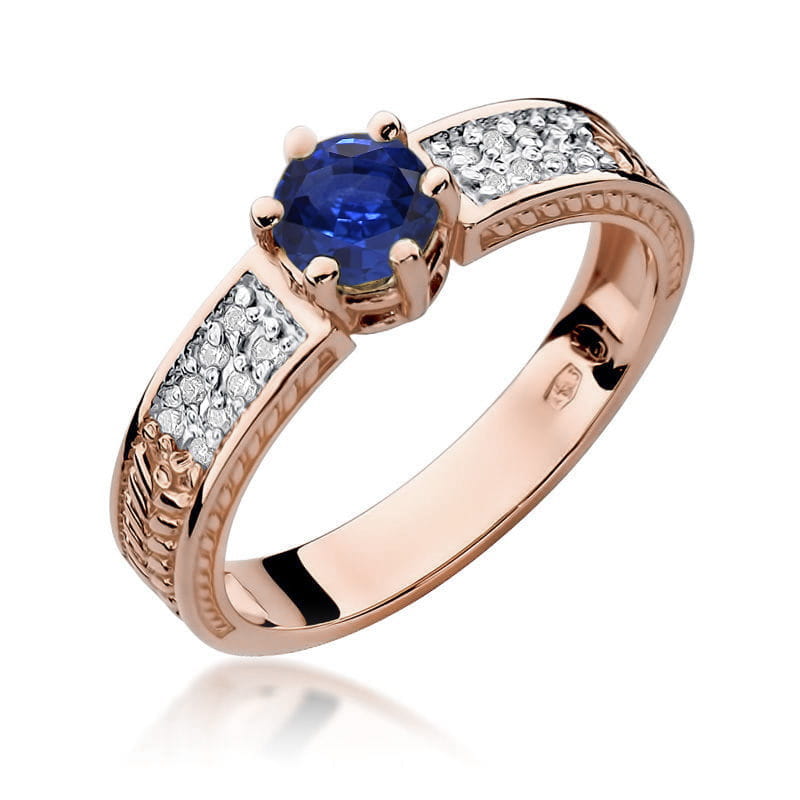 Inel Aur 14K cu Safir 0.50 ct si Diamante Naturale 0.08 ct, imaginea 8 din 10