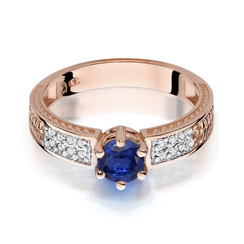 Inel Aur 14K cu Safir 0.50 ct si Diamante Naturale 0.08 ct, imaginea 9 din 10