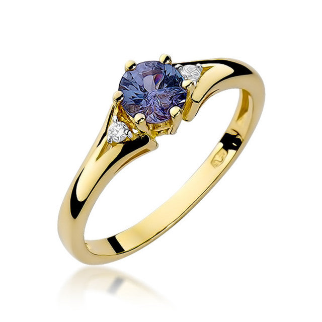 Inel Aur 14K cu Safir 0.50 ct si Diamante Naturale 0.03 ct — Aur galben
