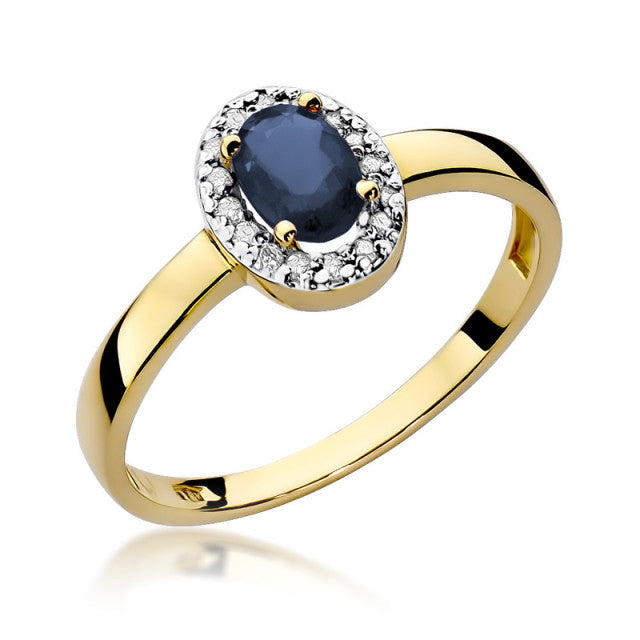 Inel Aur 14K cu Safir 0.70 ct si Diamante Naturale 0.08 ct — Aur galben