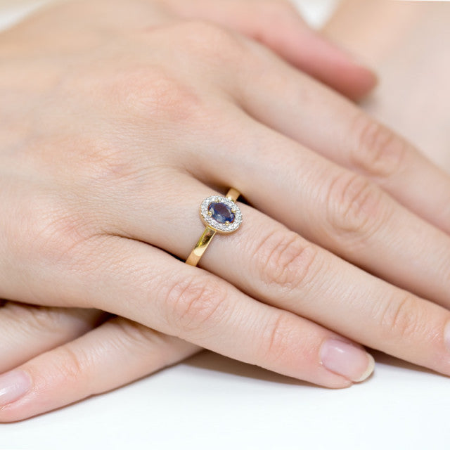 Inel Aur 14K cu Safir 0.70 ct si Diamante Naturale 0.08 ct, imaginea 4 din 10