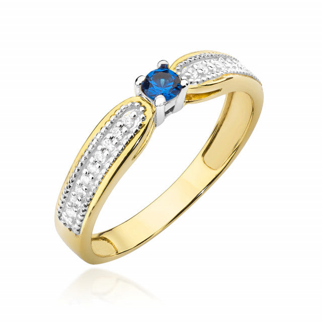 Inel Aur 14K cu Safir 0.15 ct si Diamante Naturale 0.09 ct — Aur galben