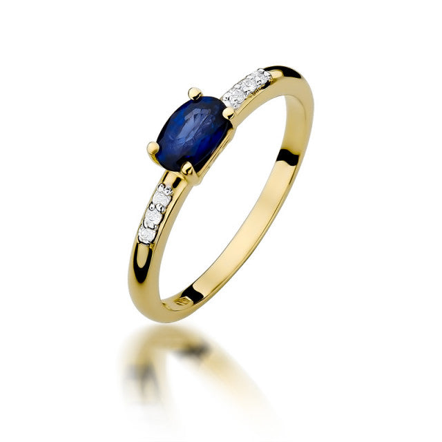Inel Aur 14K cu Safir 0.70 ct si Diamante Naturale 0.03 ct — Aur galben