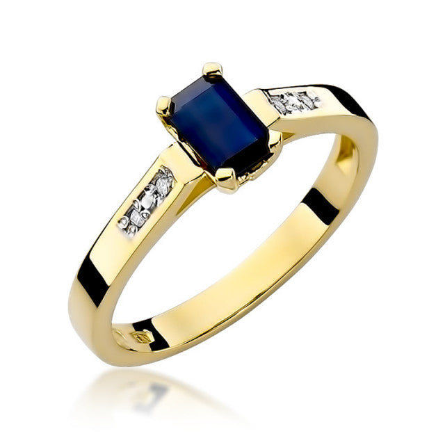 Inel Aur 14K cu Safir 0.60 ct si Diamante Naturale 0.04 ct — Aur galben