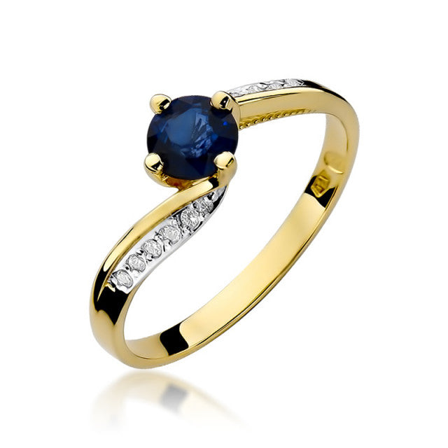 Inel Aur 14K cu Safir 0.50 ct si Diamante Naturale 0.05 ct — Aur galben