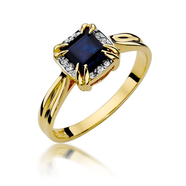 Inel Aur 14K cu Safir 0.70 ct si Diamante Naturale 0.06 ct — Aur galben