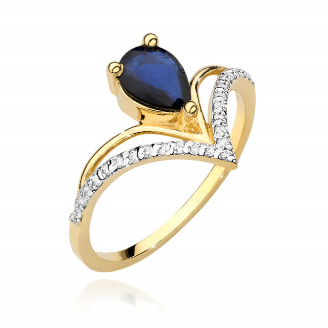 Inel Aur 14K cu Safir 0.60 ct si Diamante Naturale 0.13 ct — Aur galben