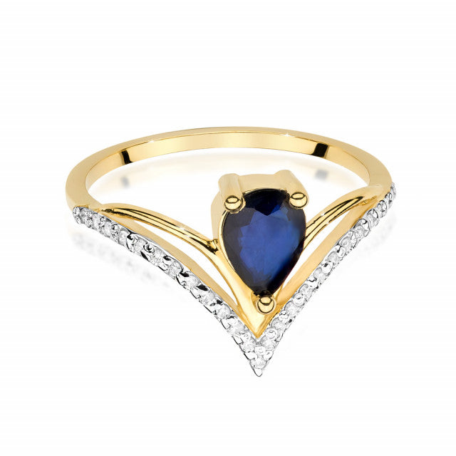 Inel Aur 14K cu Safir 0.60 ct si Diamante Naturale 0.13 ct, imaginea 2 din 7