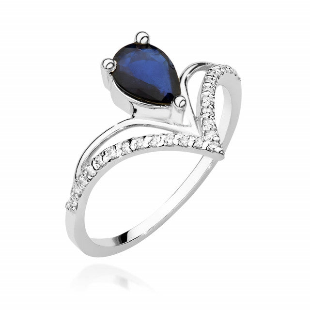 Inel Aur 14K cu Safir 0.60 ct si Diamante Naturale 0.13 ct, imaginea 3 din 7