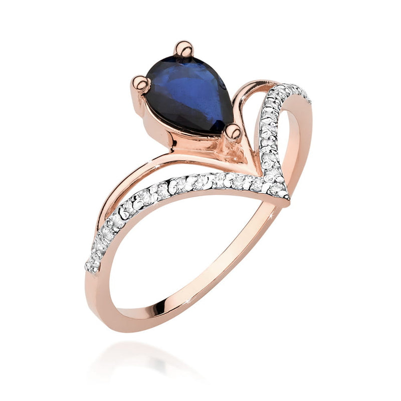 Inel Aur 14K cu Safir 0.60 ct si Diamante Naturale 0.13 ct, imaginea 5 din 7