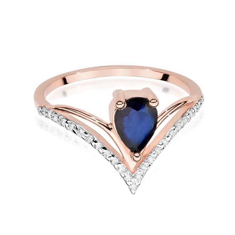 Inel Aur 14K cu Safir 0.60 ct si Diamante Naturale 0.13 ct, imaginea 6 din 7