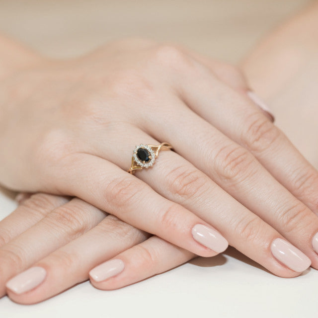 Inel Aur 14K cu Safir 0.70 ct si Diamante Naturale 0.12 ct, imaginea 4 din 11