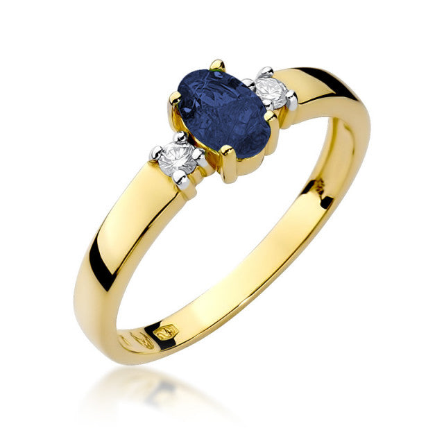 Inel Aur 14K cu Safir 0.70 ct si Diamante Naturale 0.08 ct — Aur galben