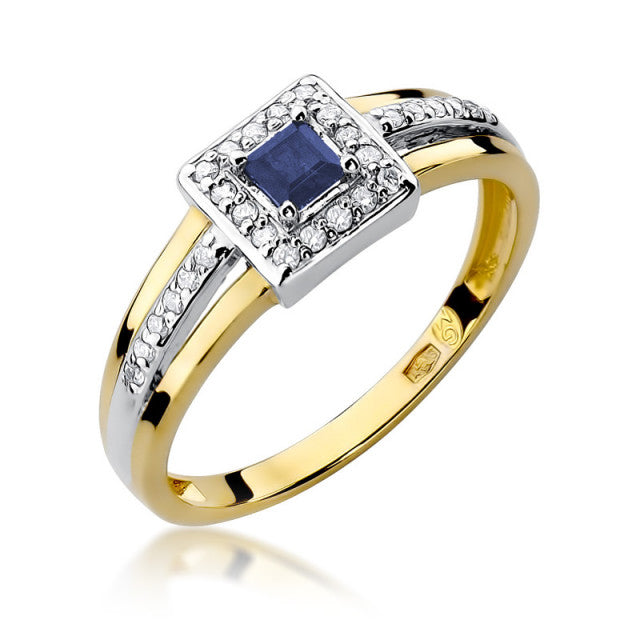 Inel Aur 14K cu Safir 0.20 ct si Diamante Naturale 0.14 ct — Aur galben