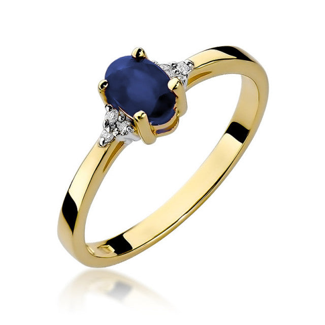 Inel Aur 14K cu Safir 0.70 ct si Diamante Naturale 0.05 ct — Aur galben