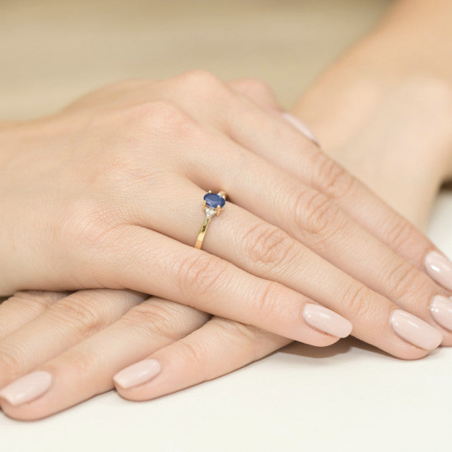Inel Aur 14K cu Safir 0.70 ct si Diamante Naturale 0.05 ct, imaginea 4 din 10
