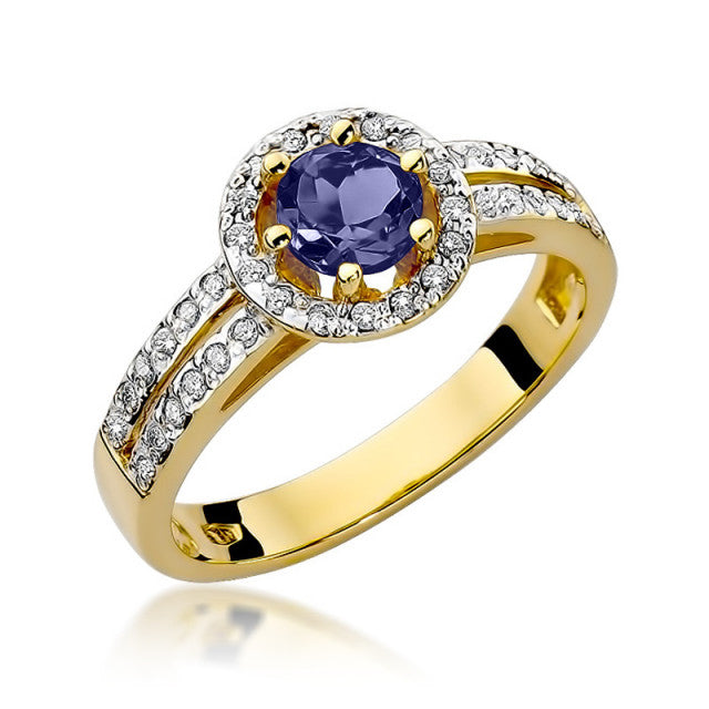 Inel Aur 14K cu Safir 0.50 ct si Diamante Naturale 0.20 ct — Aur galben