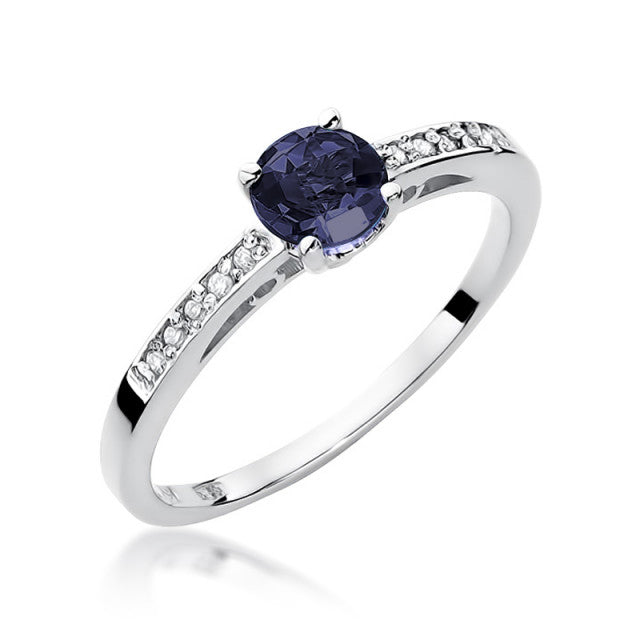 Inel Aur 14K cu Safir 0.50 ct si Diamante Naturale 0.05 ct — Aur alb