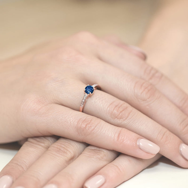 Inel Aur 14K cu Safir 0.50 ct si Diamante Naturale 0.05 ct, imaginea 8 din 11