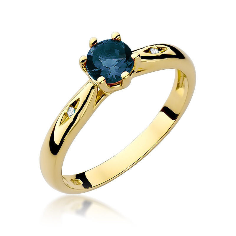 Inel Aur 14K cu Safir 0.50 ct si Diamante Naturale 0.01 ct — Aur galben