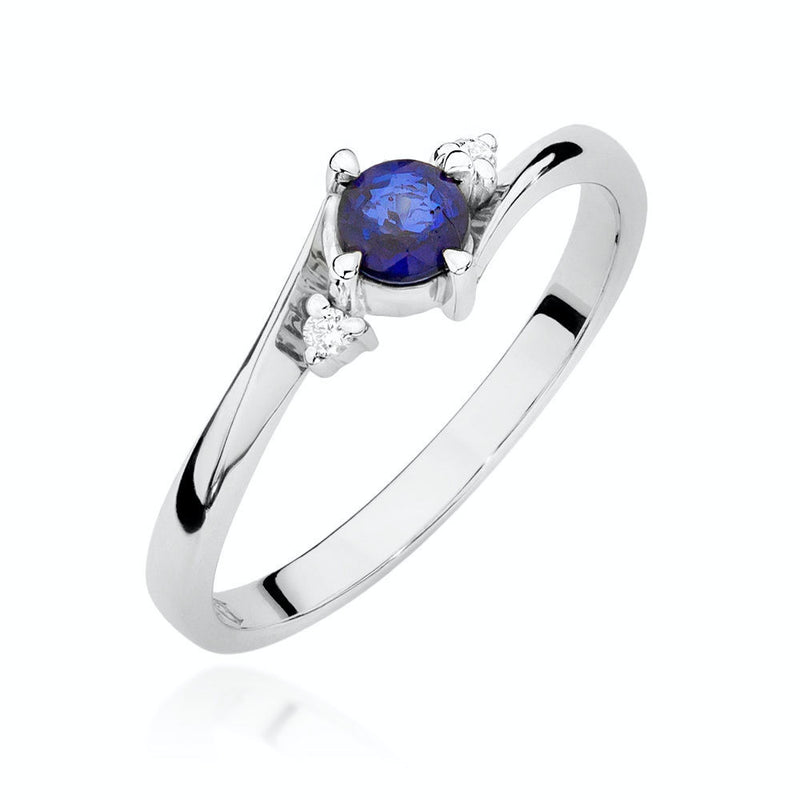 Inel Aur 14K cu Safir 0.30 ct si Diamante Naturale 0.03 ct, imaginea 4 din 5