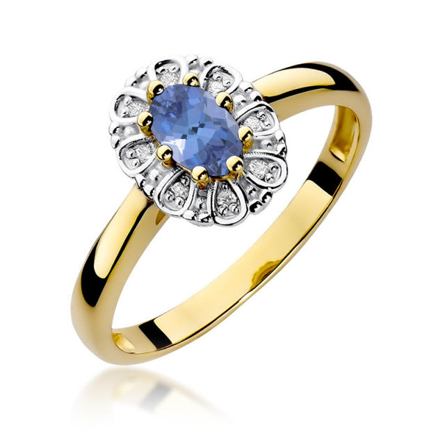 Inel Aur 14K cu Tanzanit 0.40 ct si Diamante Naturale 0.07 ct — Aur galben