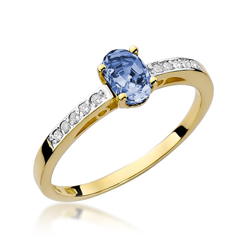 Inel Aur 14K cu Tanzanit 0.40 ct si Diamante Naturale 0.05 ct — Aur galben